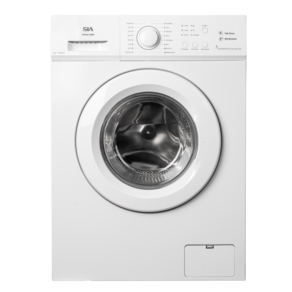 SIA 6kg 1000RPM Washing Machine 9 Preset Programs White - SWM6100W 